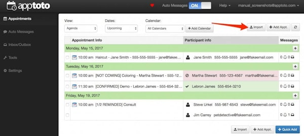 Apptoto data import screenshot