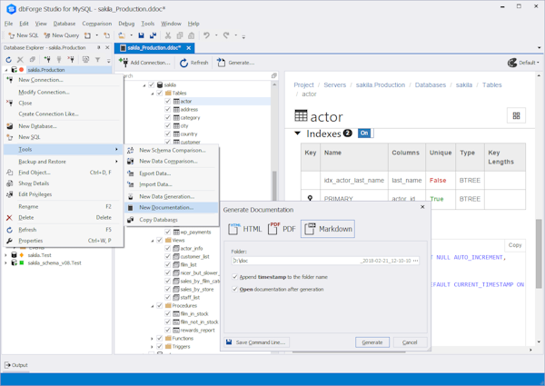 dbForge Studio for MySQL documentor