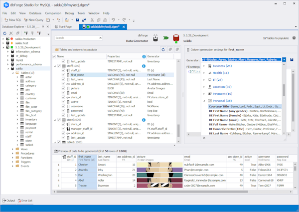 dbForge Studio for MySQL generator