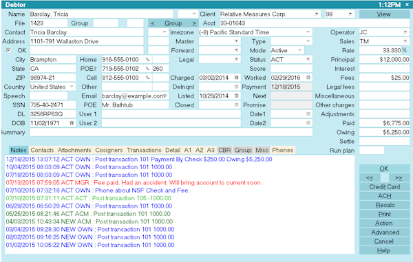 Collect! Debtor Screen