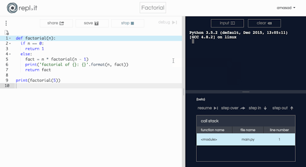Repl.it debugging