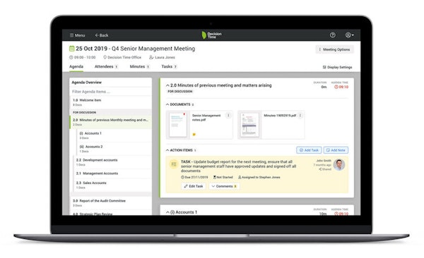 Decision Time Meetings board portal screenshot