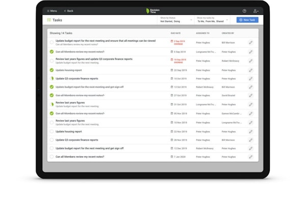 Decision Time Meetings task assignment screenshot