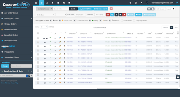 DesktopShipper customer order records