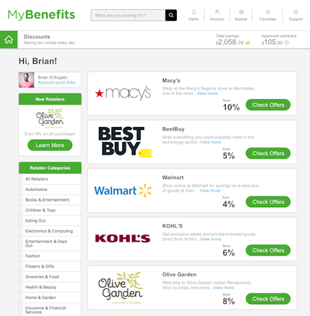 Reward Gateway SmartHub discounts screenshot