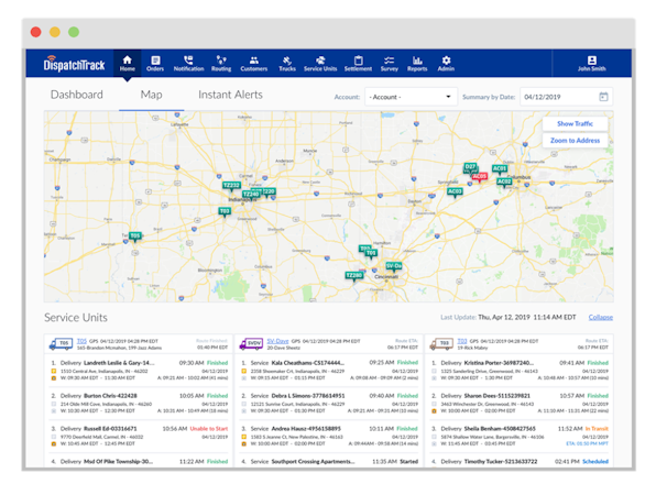 Up to date routes and delivery status
