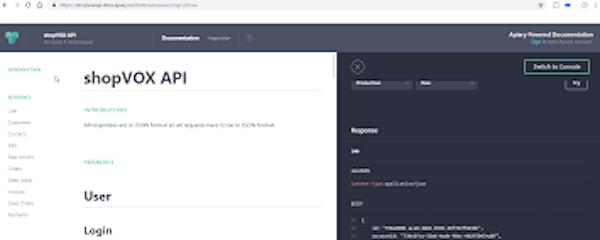 shopVOX application programming interface screenshot