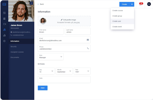DrivED user profiles