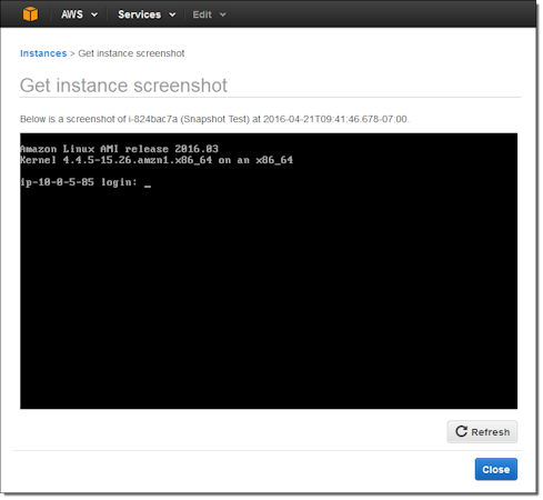 Amazon EC2 instance screenshot