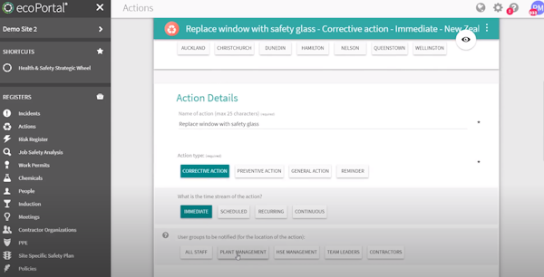 ecoPortal action details