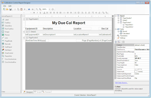 Calibration Control editing existing reports