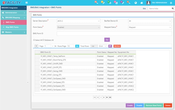 eFACiLiTY BMS integration