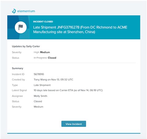 Elementum incident management screenshot