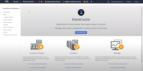 Amazon ElastiCache dashboard