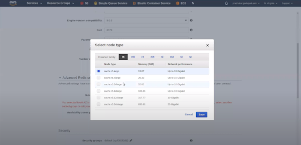 Amazon ElastiCache node type