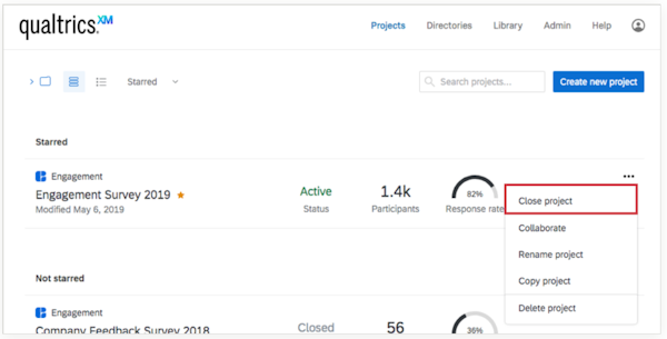 Qualtrics EmployeeXM close projects