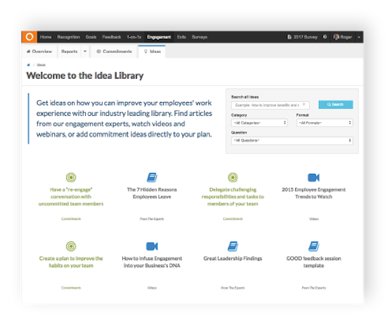 Employee engagement survey library screenshot