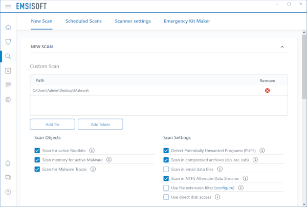 Emsisoft Business Security new scans