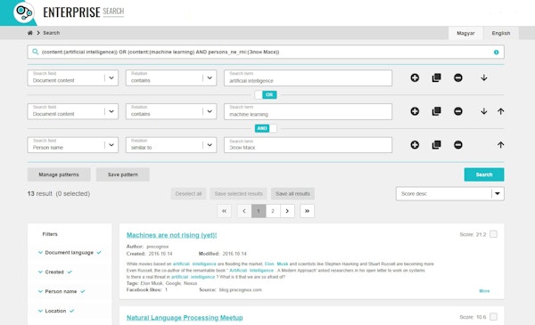 TAS Enterprise Search searches screenshot