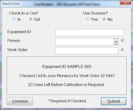 Calibration Control equipment check-out