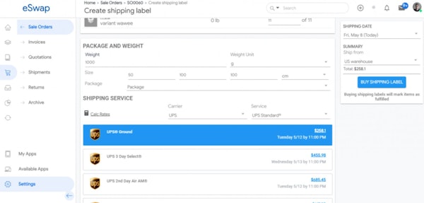 eSwap create shipping label