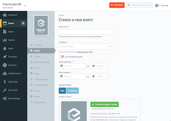 Eventcube create new event