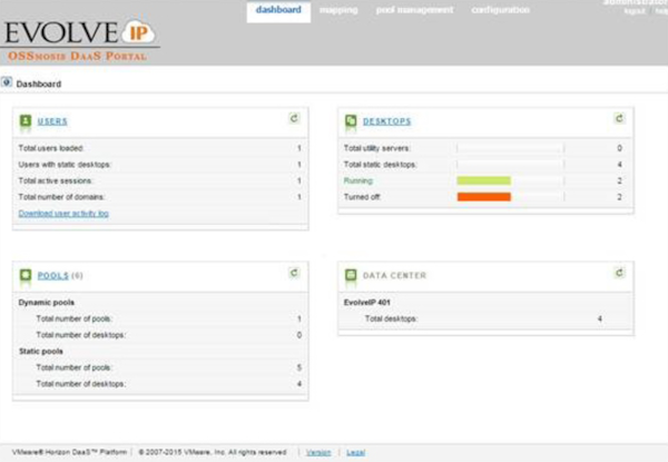 Evolve IP DaaS admin dashboard