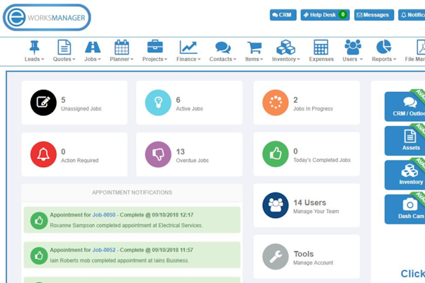 Eworks Manager home page