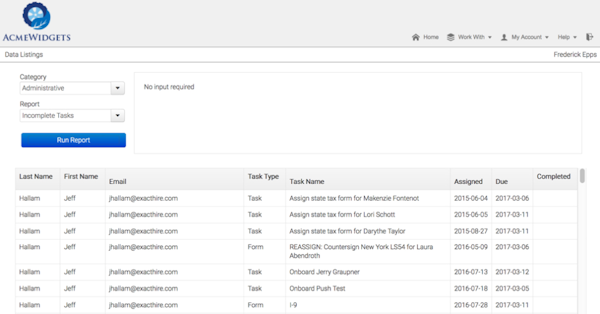 Onboarding task reporting
