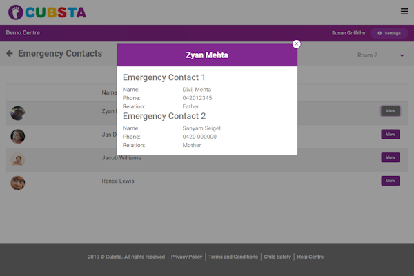 Emergency contacts