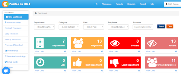 FinClock attendance dashboard screenshot