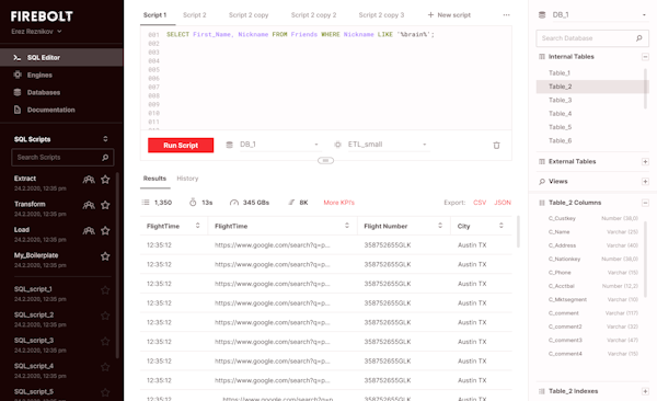 Firebolt SQL editor