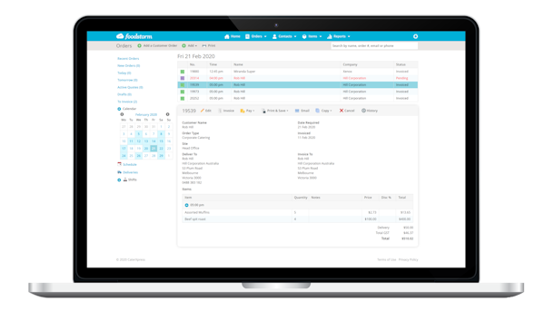 FoodStorm Catering Software received orders