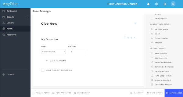 easyTithe donation form manager