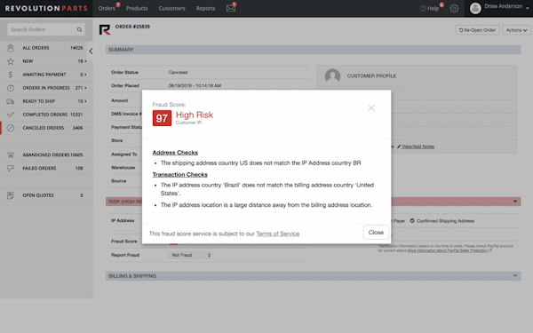 RevolutionParts fraud detection
