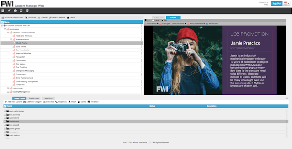 FWI Content Manager content library screenshot