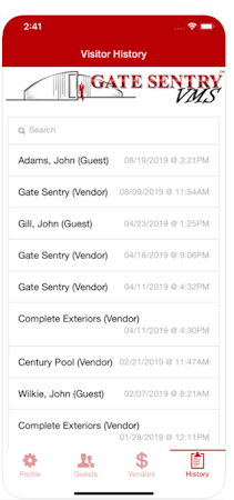 Gate Sentry visitor history