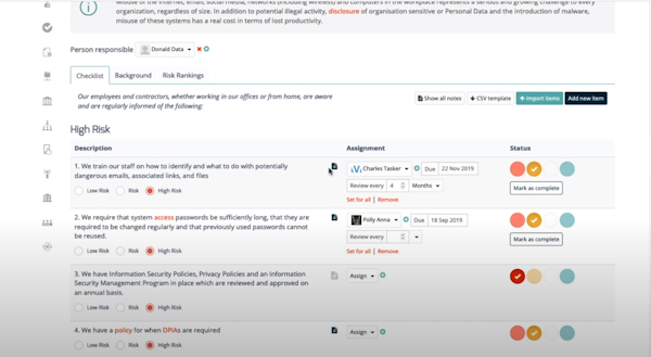 GDPR365 compliance dashboard