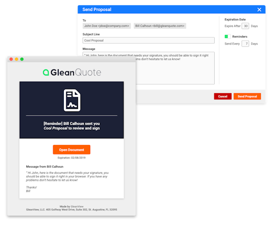 GleanQuote automated reminder screenshot