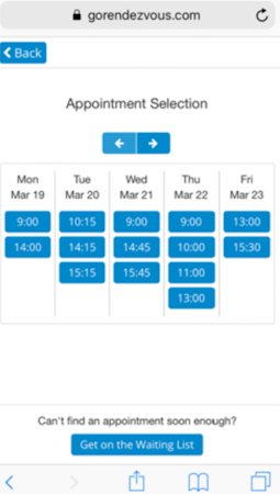 GOrendezvous appointment selection