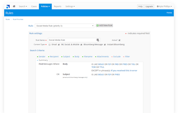 Smarsh policy management