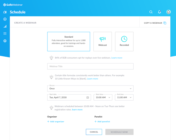 GoToWebinar webinar designer and scheduler