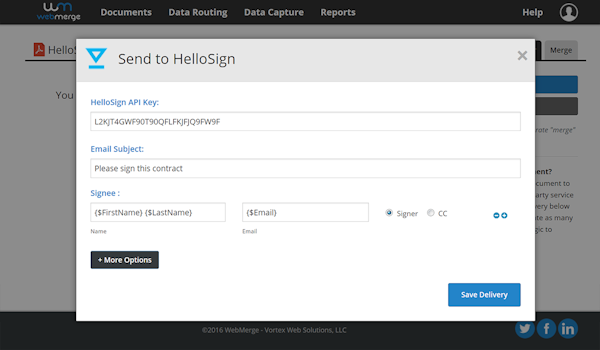 HelloSign API integration with WebMerge