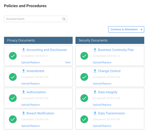 HIPAA Assessment centralized repository