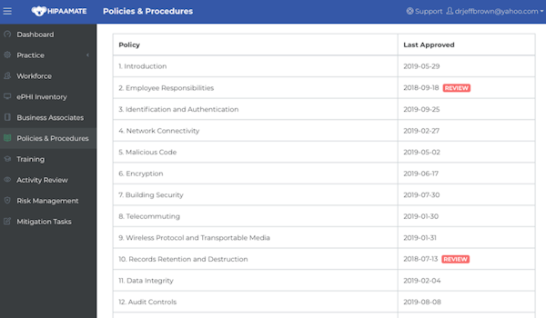 HIPAAMATE policies and procedures