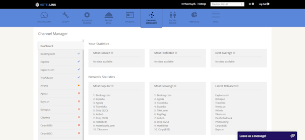 Hotel Link booking engine dashboard