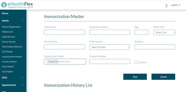 eHealthFlex immunization history