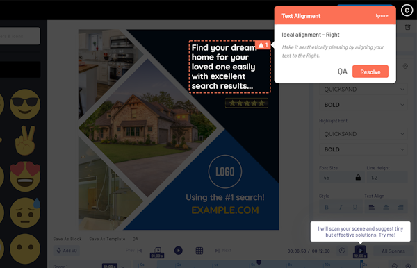 InVideo text alignment