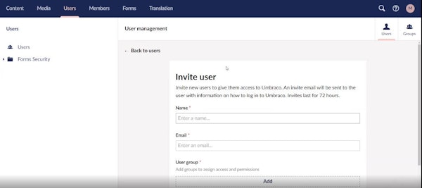 Umbraco inviting users