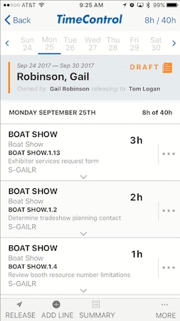 TimeControl mobile app interface